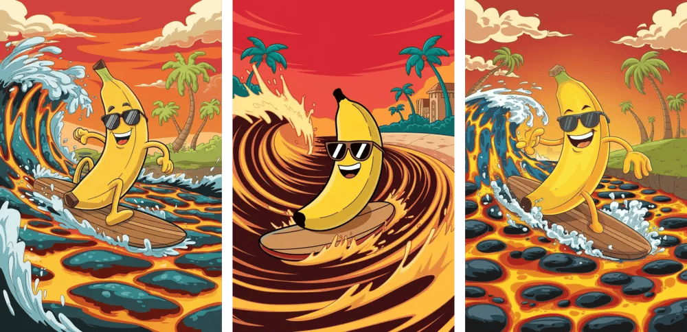 Happy banana on lava river Ideogram version 2.0
