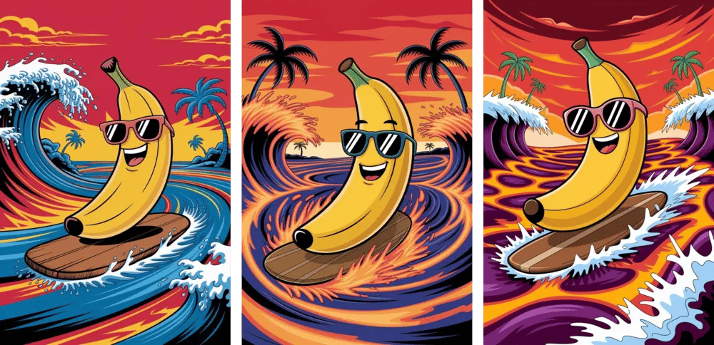 Happy banana on lava river Ideogram version 2a