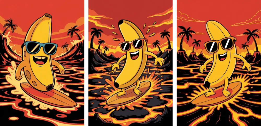 Happy banana on lava river Ideogram version 3.0
