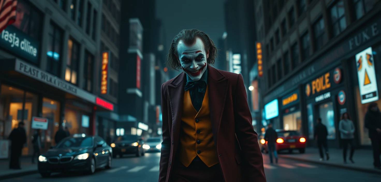 AI Generated by FLUX.1 image - The joker in New York, shared on the LaPrompt marketplace.