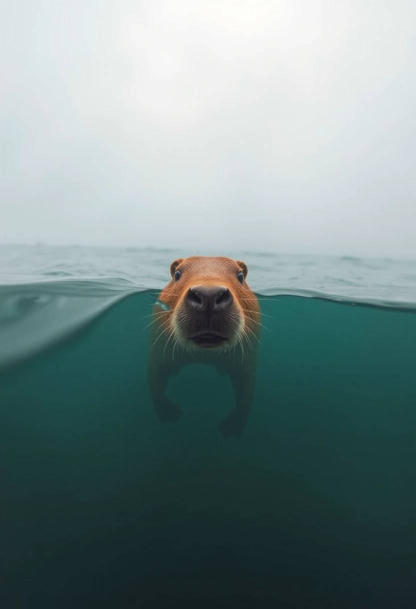 AI Generated by FLUX.1 image - Cute Capybara Swimming, shared on the LaPrompt marketplace.
