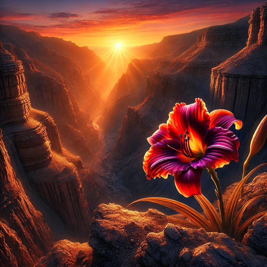 AI Artwork Generated by DALL·E 3 - Red Lily at Sunset, shared on the LaPrompt marketplace.