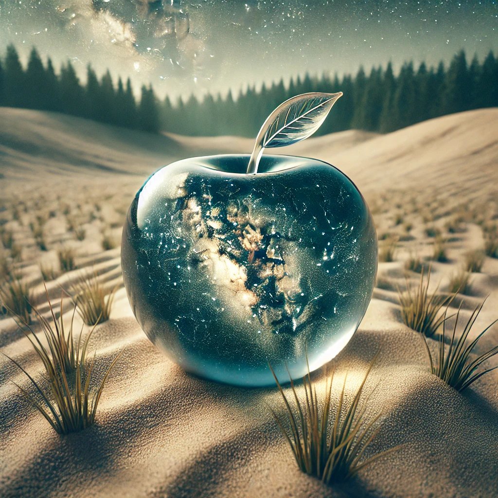 AI Artwork Generated by DALL·E 3 - Glossy Glass Apple, shared on the LaPrompt marketplace.