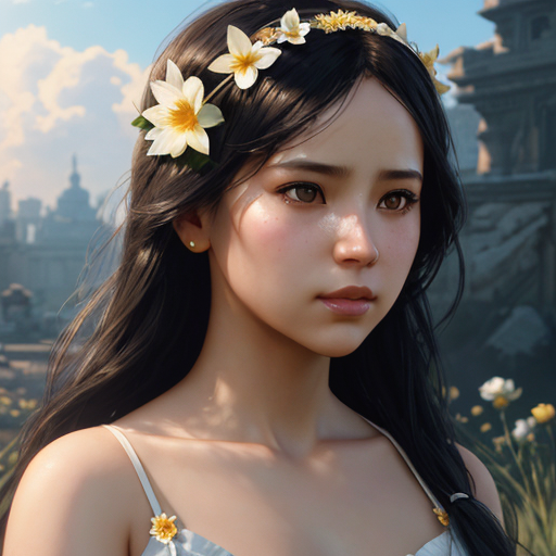 AI Artwork Generated by Dezgo - Girl Wearing Flowers, shared on the LaPrompt marketplace.