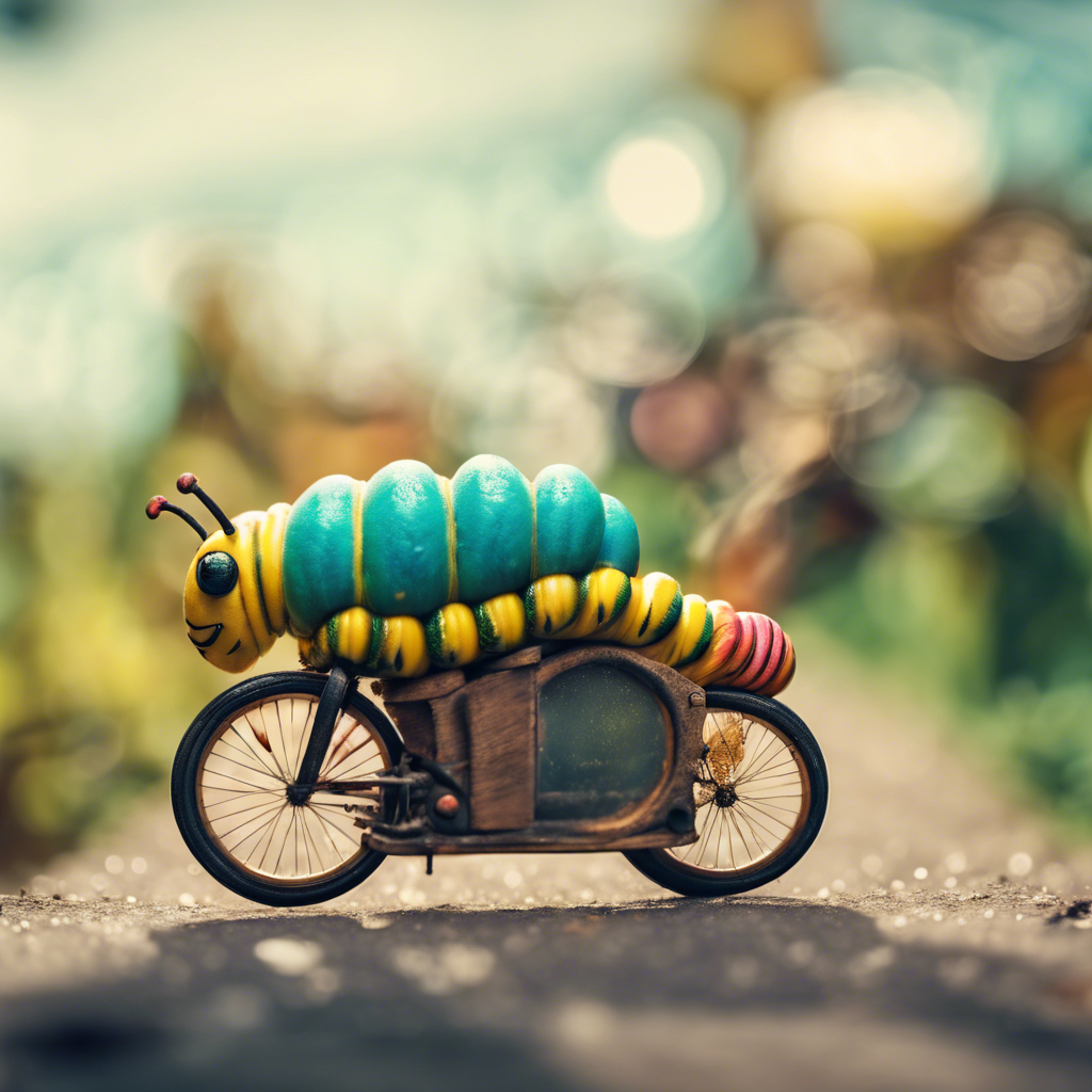 AI Artwork Generated by DreamStudio - Caterpillar Riding a Bicycle, shared on the LaPrompt marketplace.