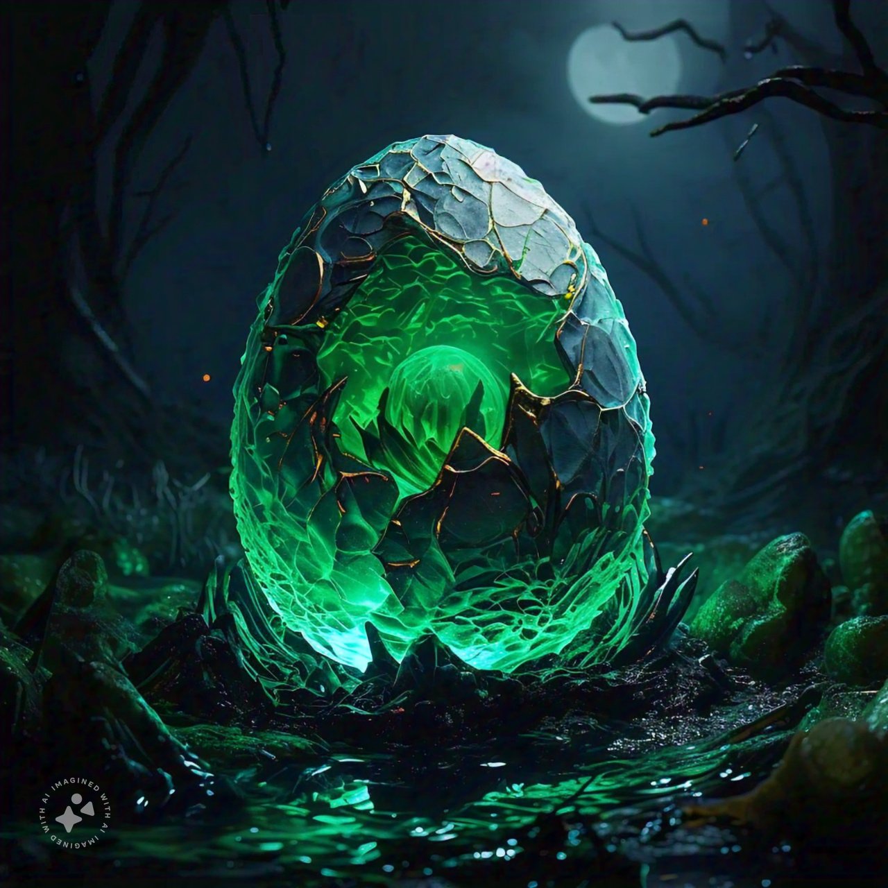AI Generated by Meta AI Llama 3 - Green Glowing Dragon Egg, shared on the LaPrompt marketplace.