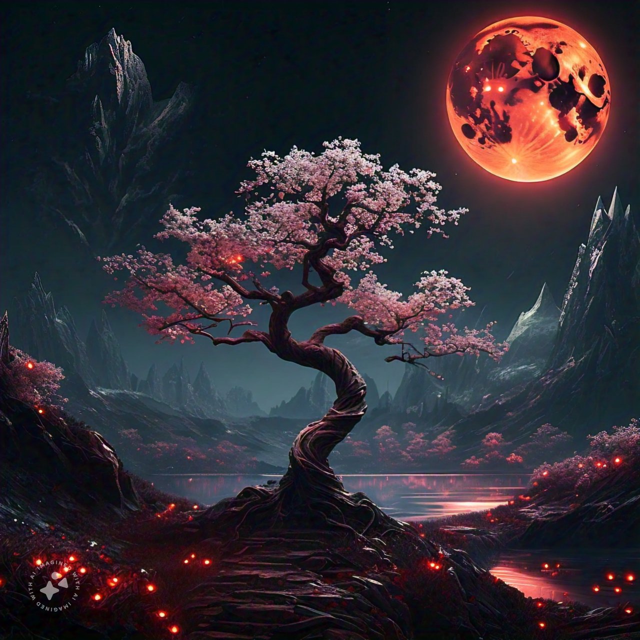 AI Generated by Meta AI Llama 3 - Mystical Red Moonlight, shared on the LaPrompt marketplace.