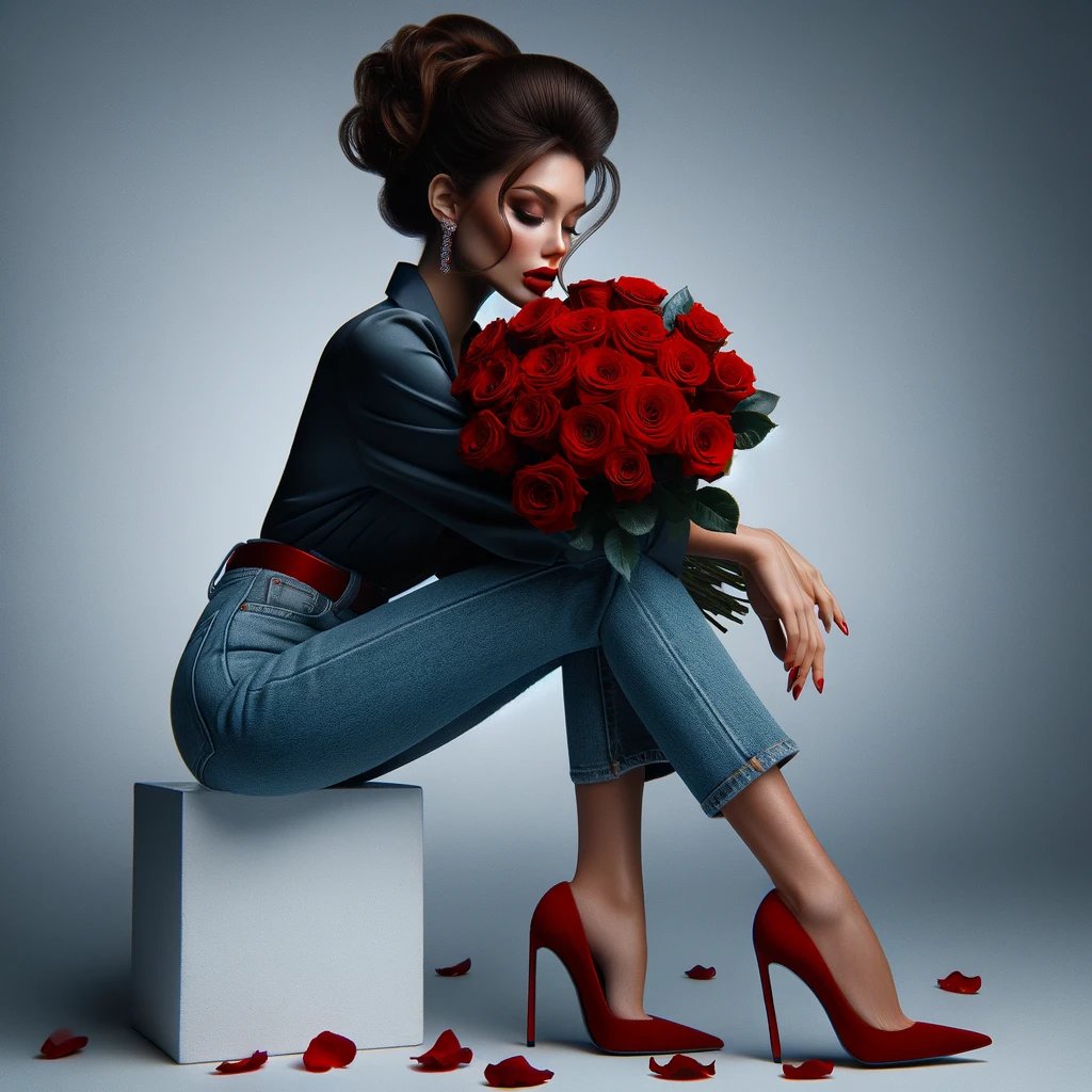 AI Artwork Generated by DALL·E 3 - Elegant Woman with Flowers