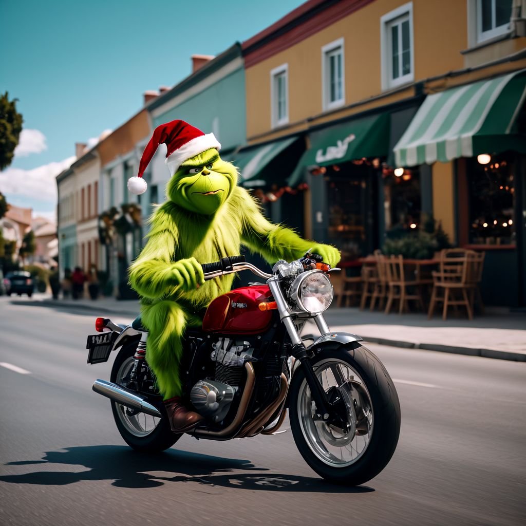 AI Artwork Generated by IMG2GO - Grinch on Motorcycle