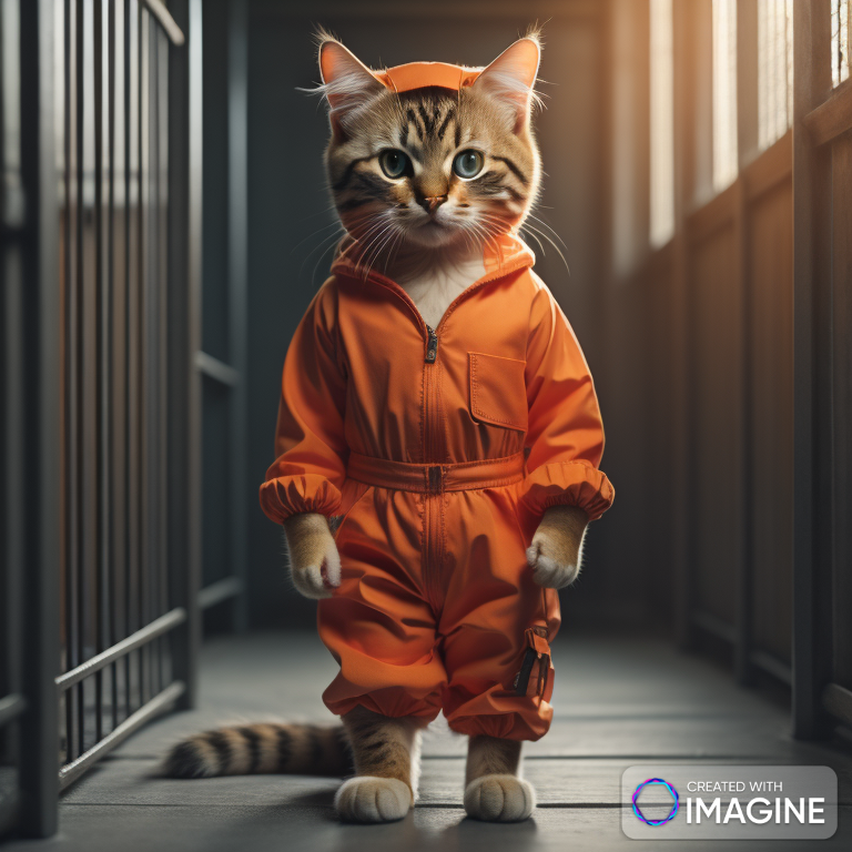 AI Artwork Generated by Imagine - A Cat in Orange Jumpsuit, shared on the LaPrompt marketplace.