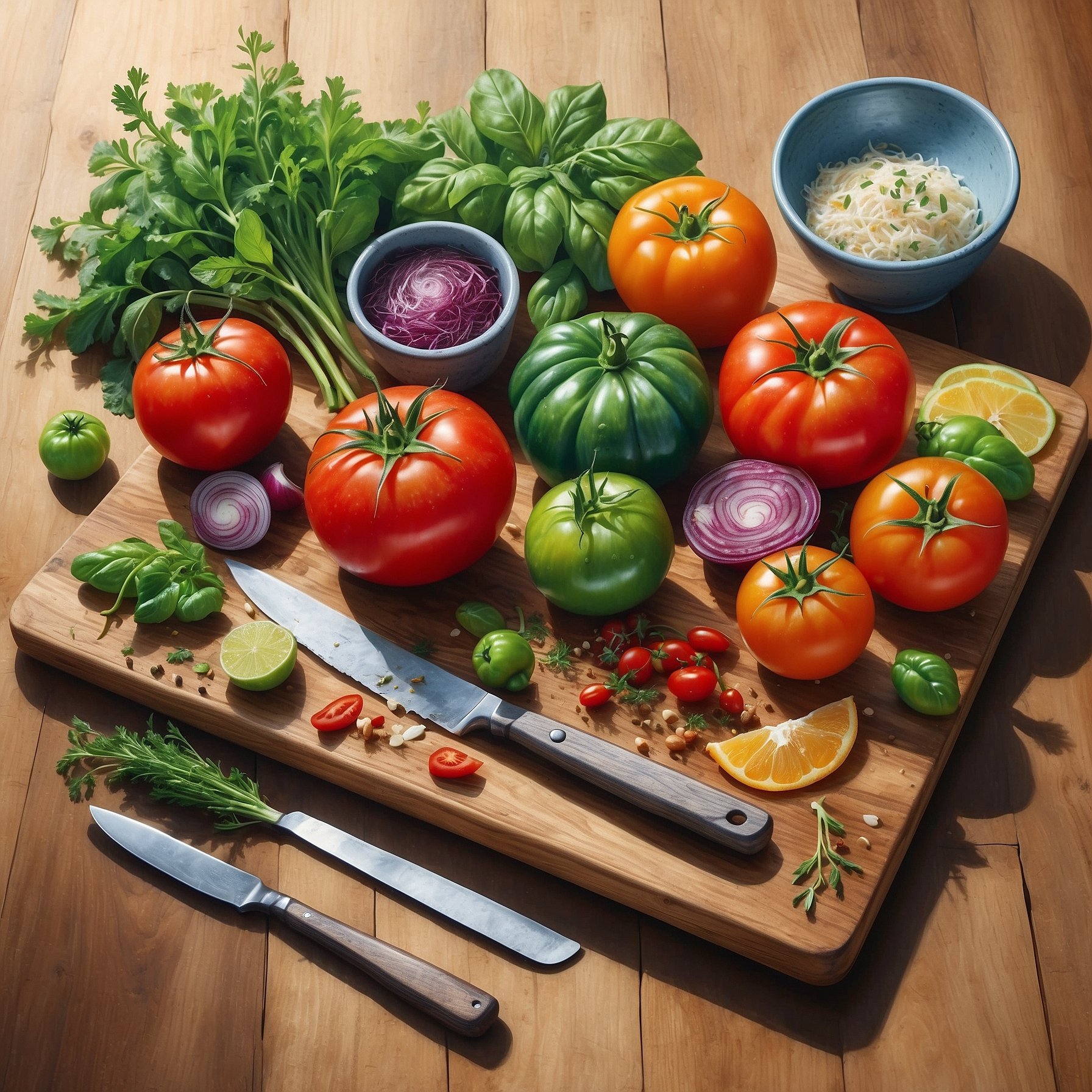 AI Artwork Generated by Leonardo AI - Vegetables on a Cutting Board