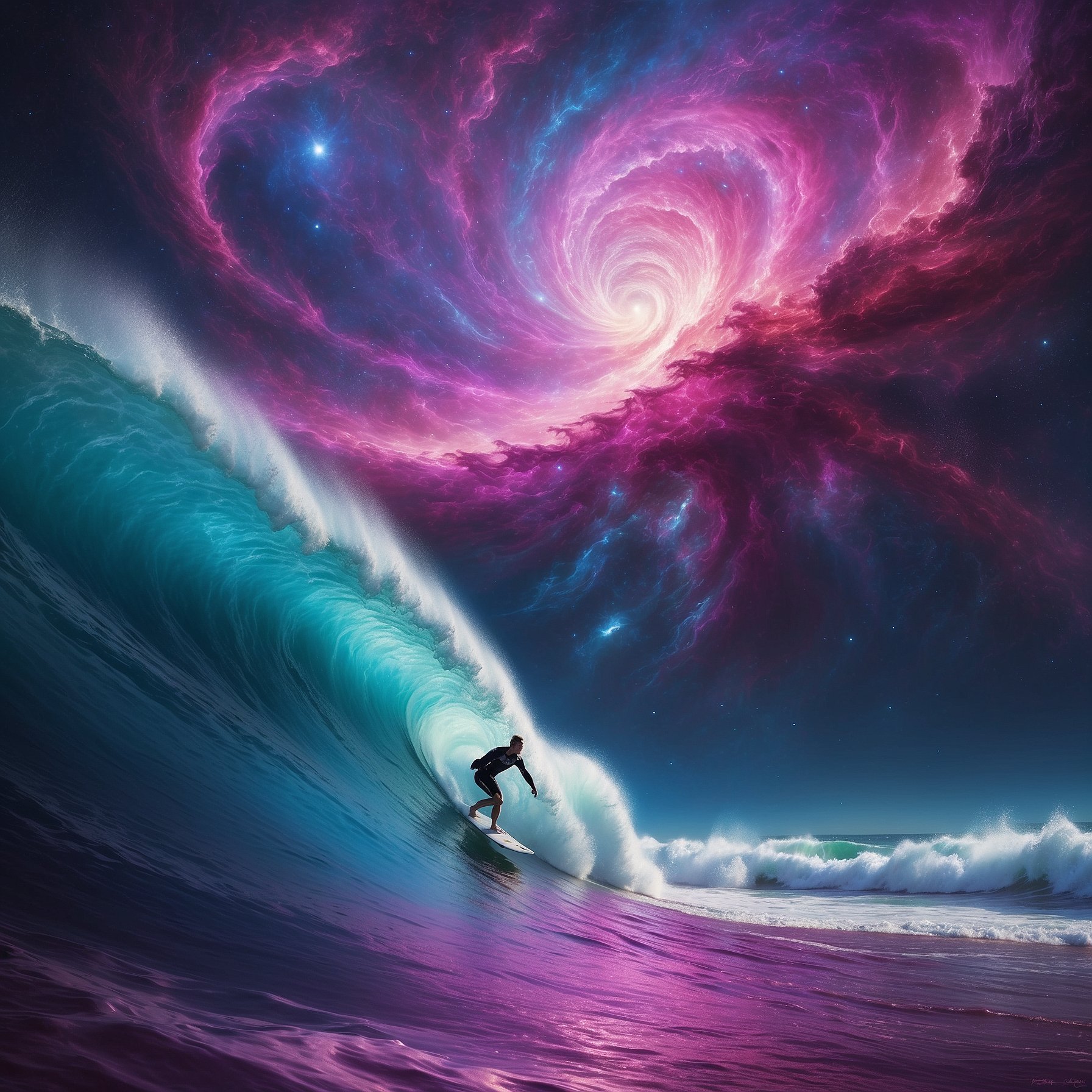 AI Artwork Generated by Leonardo AI - Surfer on a Beautiful Sky Background