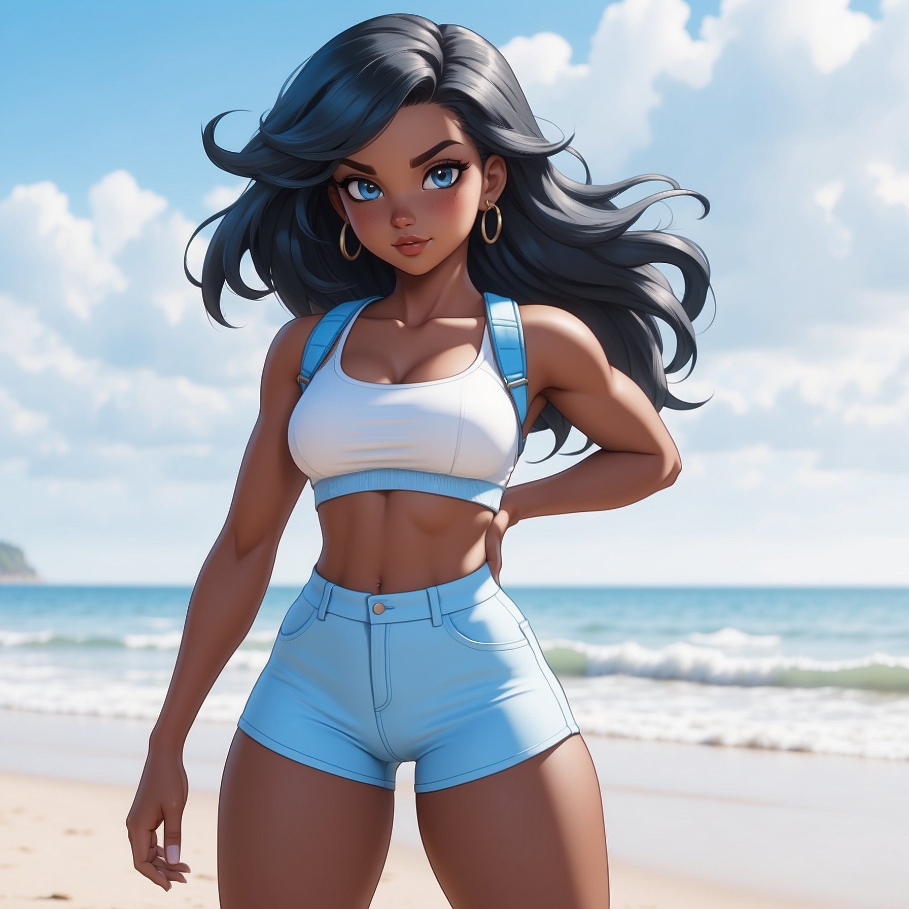 AI Artwork Generated by Leonardo AI - Cartoon Style Girl on the Beach, shared on the LaPrompt marketplace.