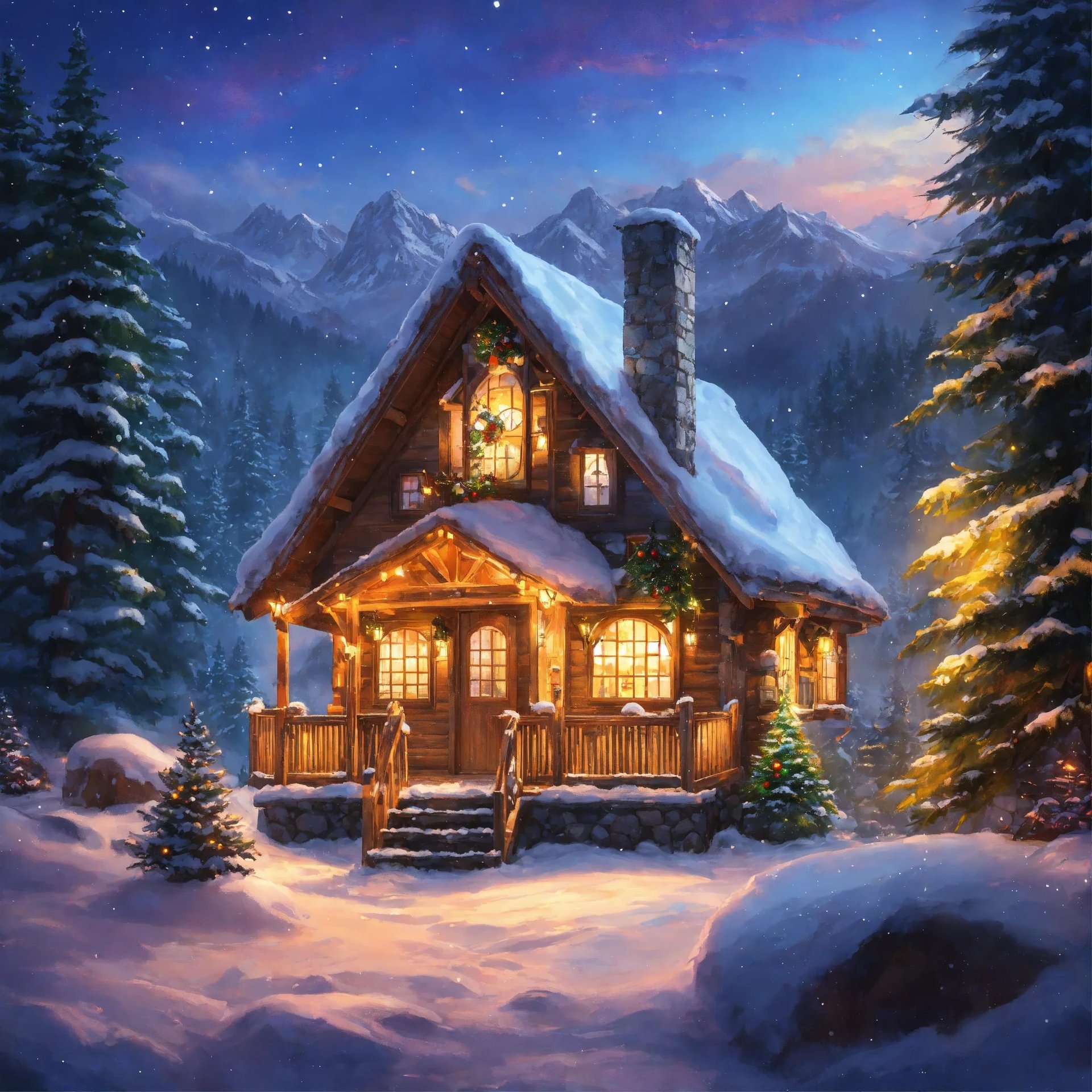 AI Artwork Generated by Lexica - A Cabin in the Winter Forest, shared on the LaPrompt marketplace.
