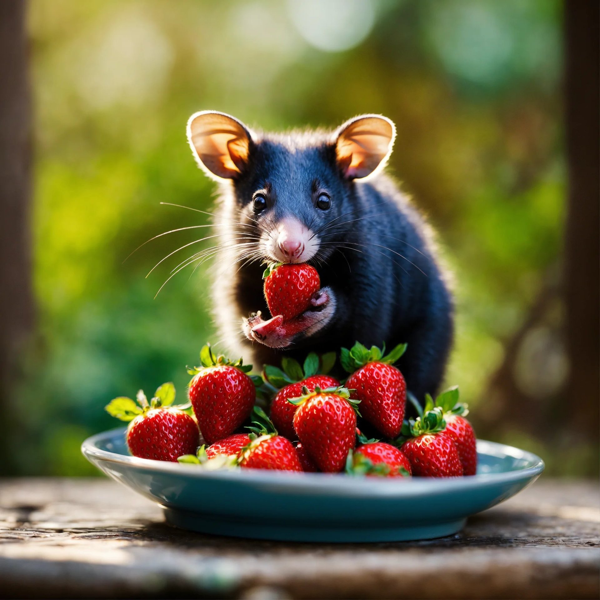 AI Artwork Generated by Lexica - Mouse with Strawberries, shared on the LaPrompt marketplace.