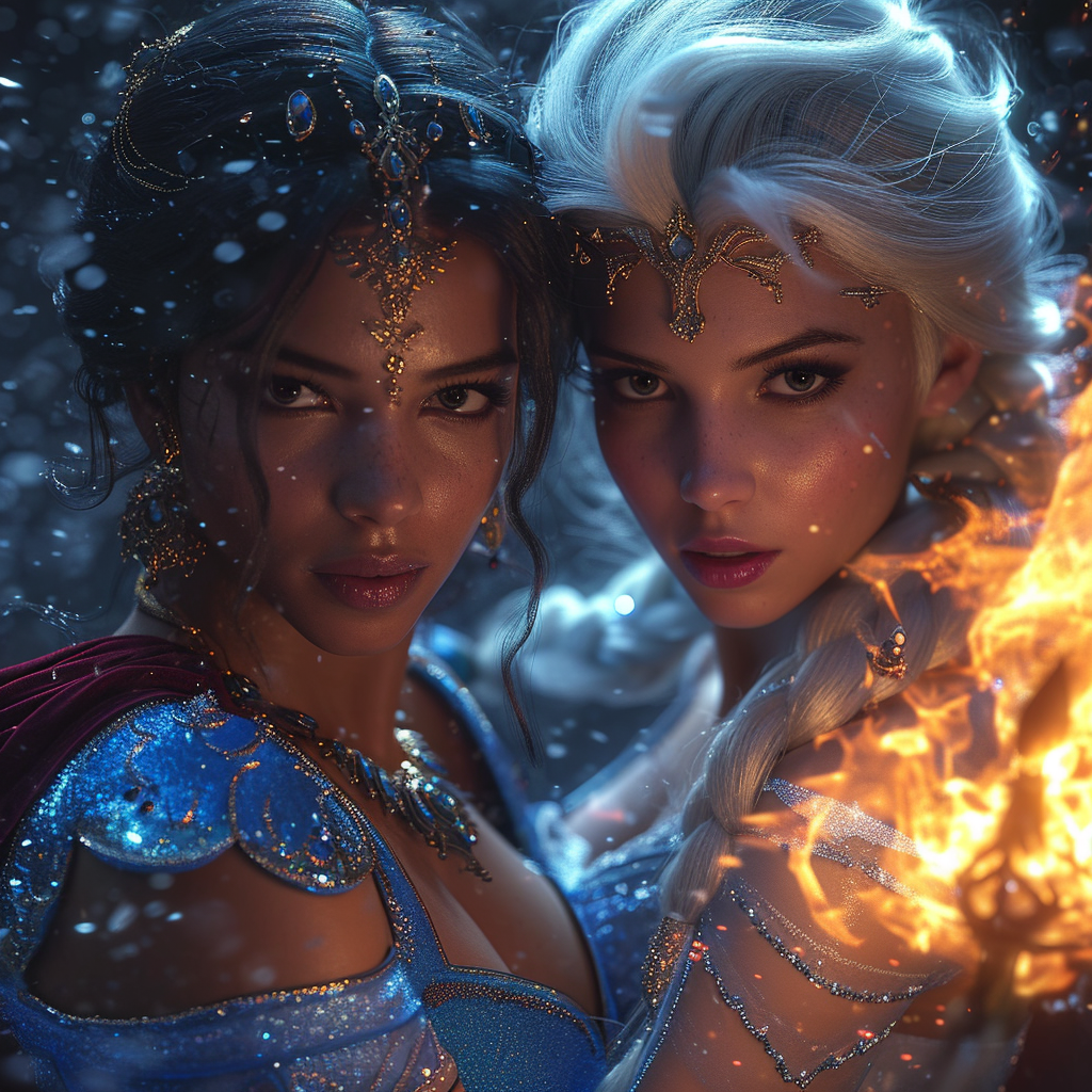 AI Artwork Generated by Midjourney - Ice and Fire Females