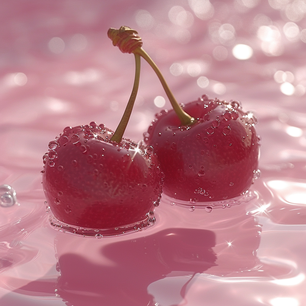 AI Artwork Generated by Midjourney - Cherries in Water, shared on the LaPrompt marketplace.