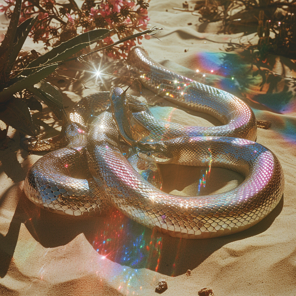 AI Artwork Generated by Midjourney - Silver Shiny Snake