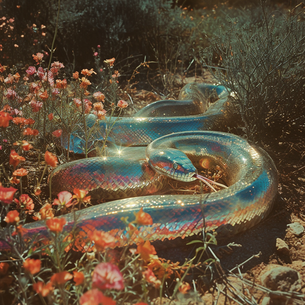 AI Artwork Generated by Midjourney - Silver Shiny Snake