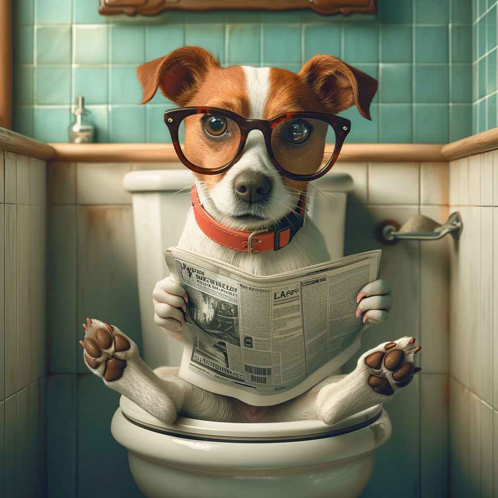AI Artwork Generated by Midjourney - Doggie on the Toilet, shared on the LaPrompt marketplace.