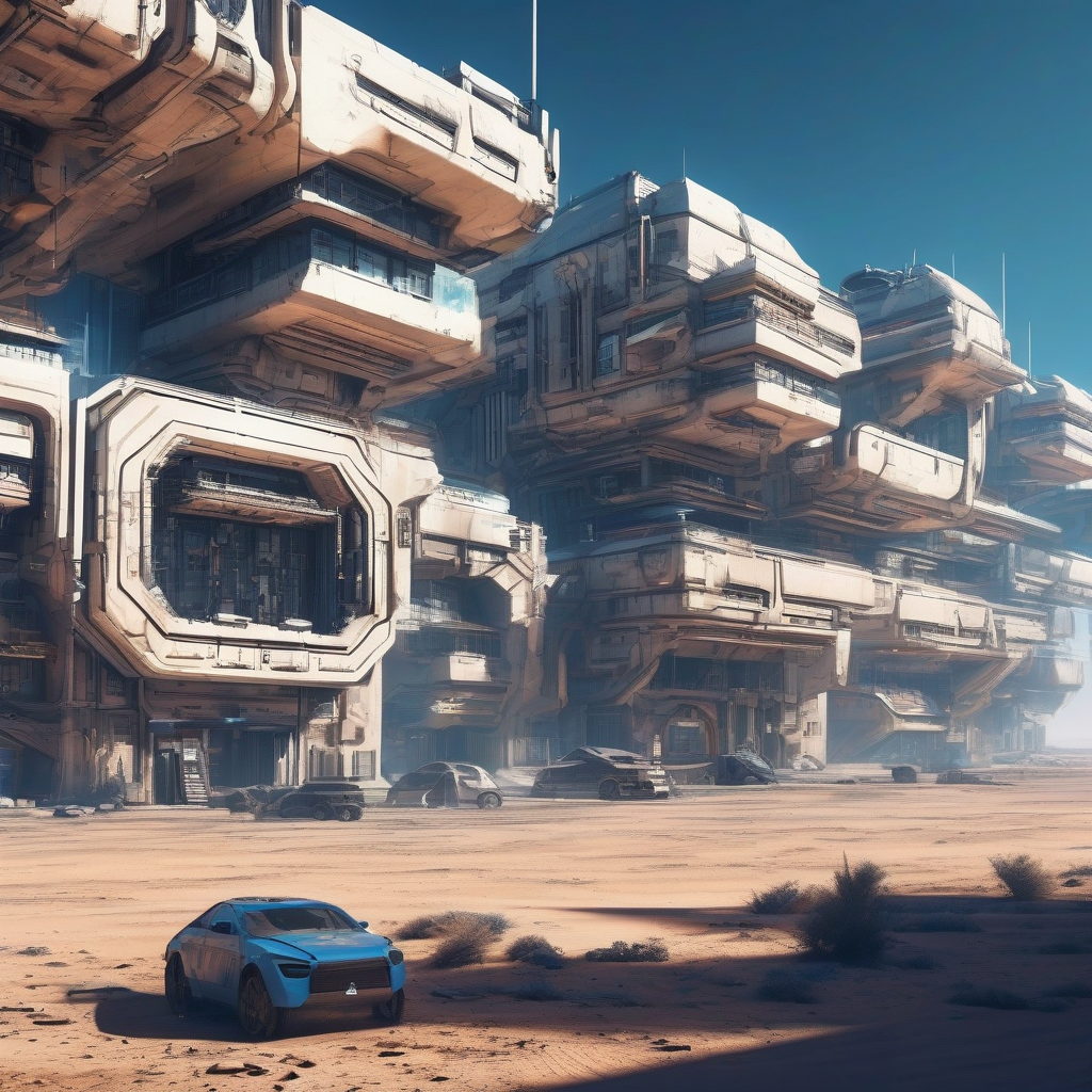 AI Artwork Generated by ChatNBX - Cyberpunk Buildings in Desert
