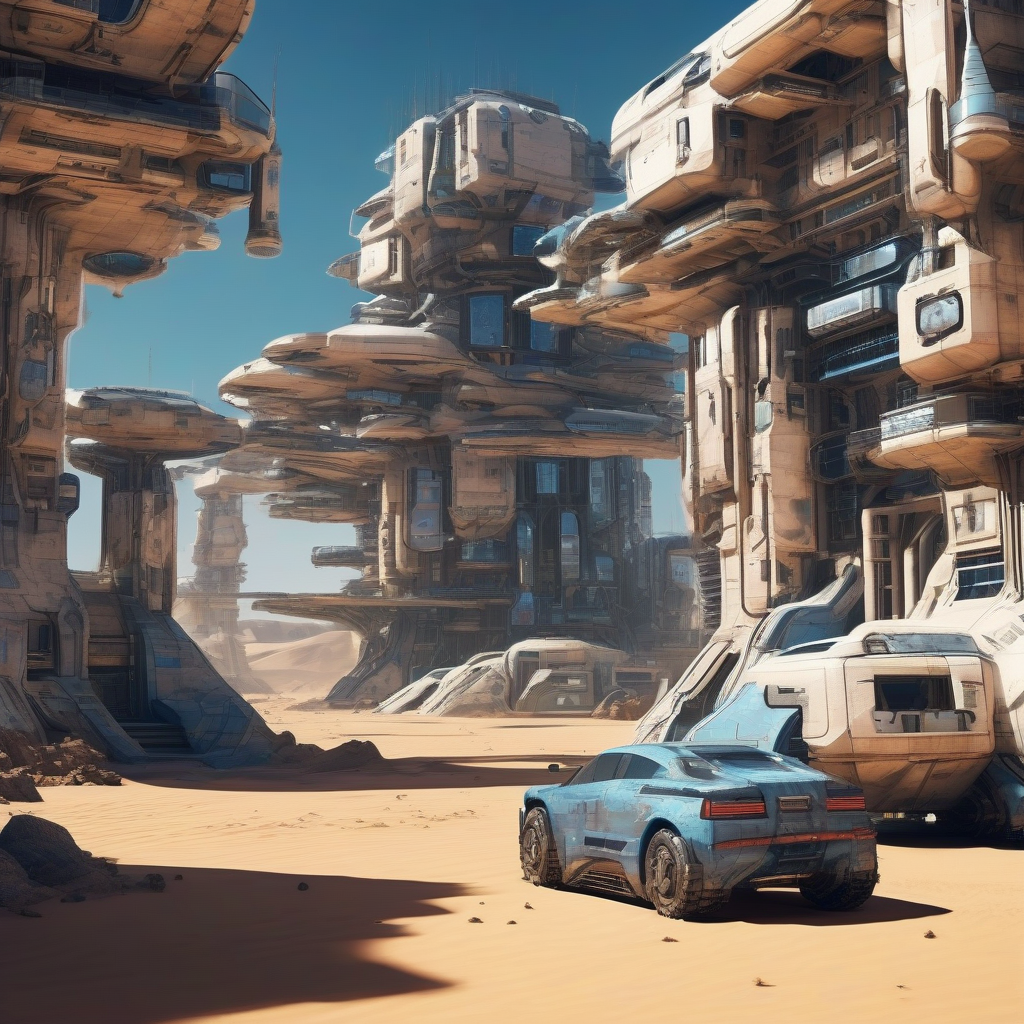 AI Artwork Generated by ChatNBX - Cyberpunk Buildings in Desert