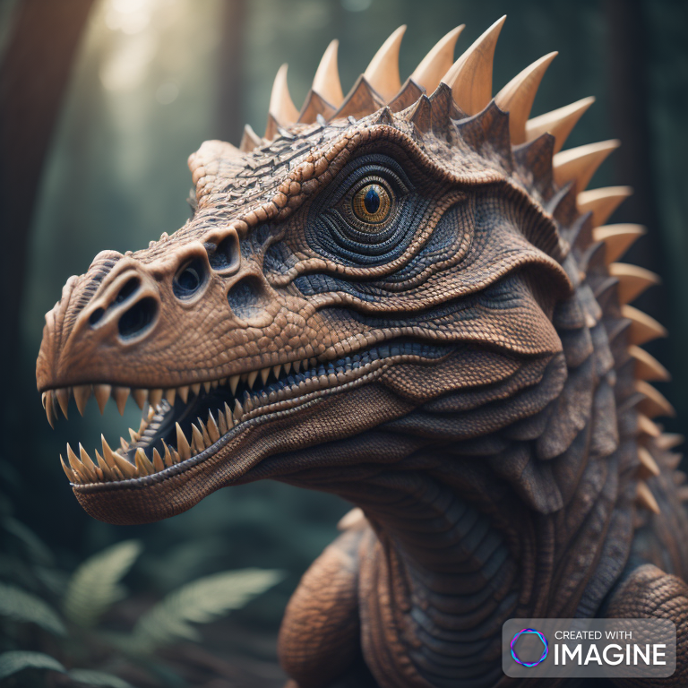 AI Artwork Generated by Imagine - Close Portrait of Dinosaur, shared on the LaPrompt marketplace.
