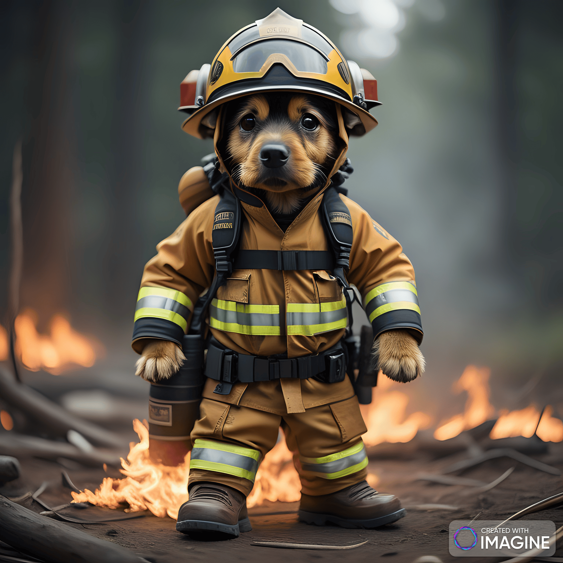 AI Artwork Generated by Imagine - Cute Firefighter Dog