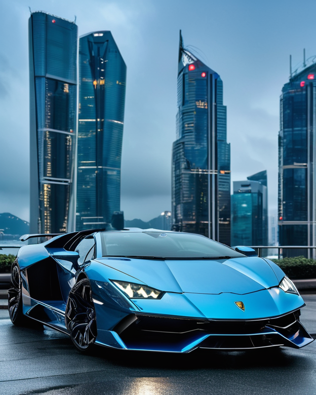 AI Artwork Generated by Starry AI - Lamborghini in Downtown, shared on the LaPrompt marketplace.