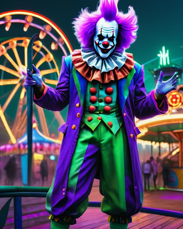 AI Artwork Generated by Starry AI - Clown in Amusement Park