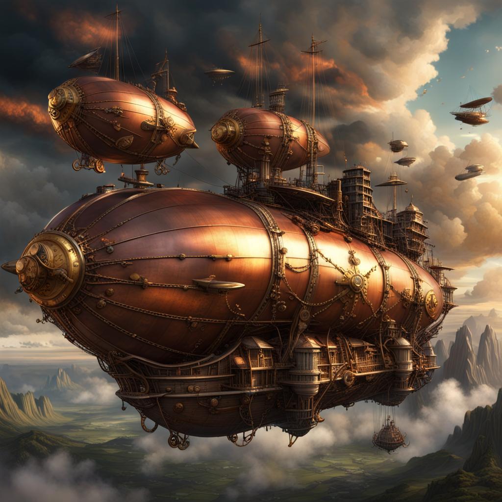AI Artwork Generated by NightCafe - Steampunk Airship Battle, shared on the LaPrompt marketplace.