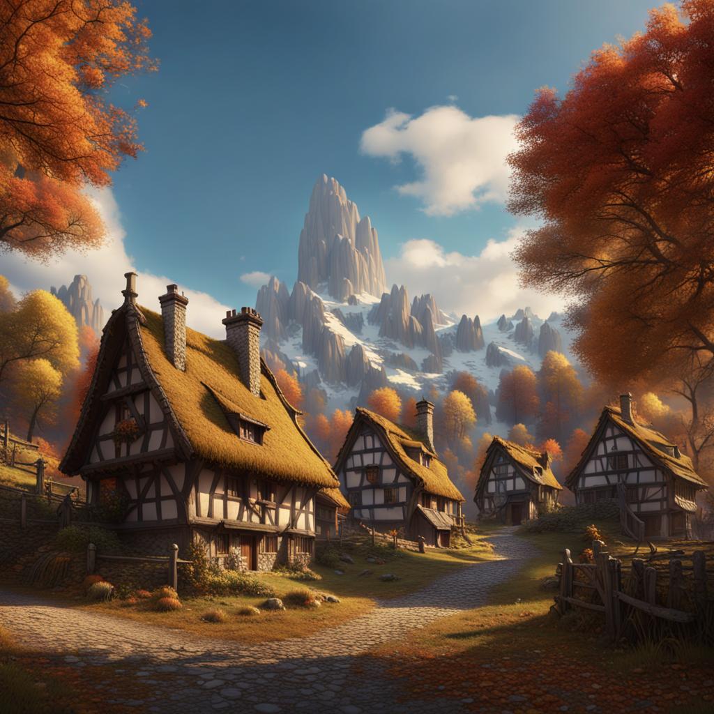 AI Artwork Generated by NightCafe - Medieval Village During Autumn