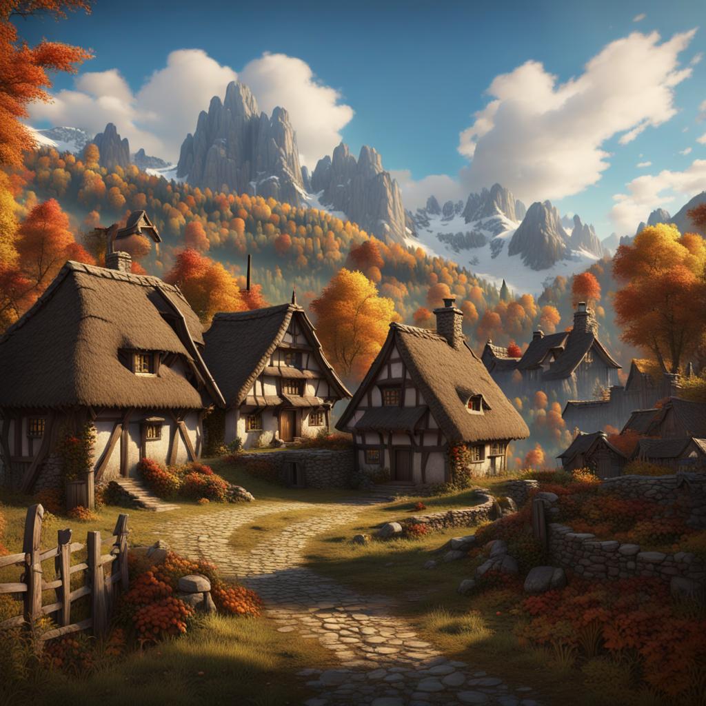 AI Artwork Generated by NightCafe - Medieval Village During Autumn