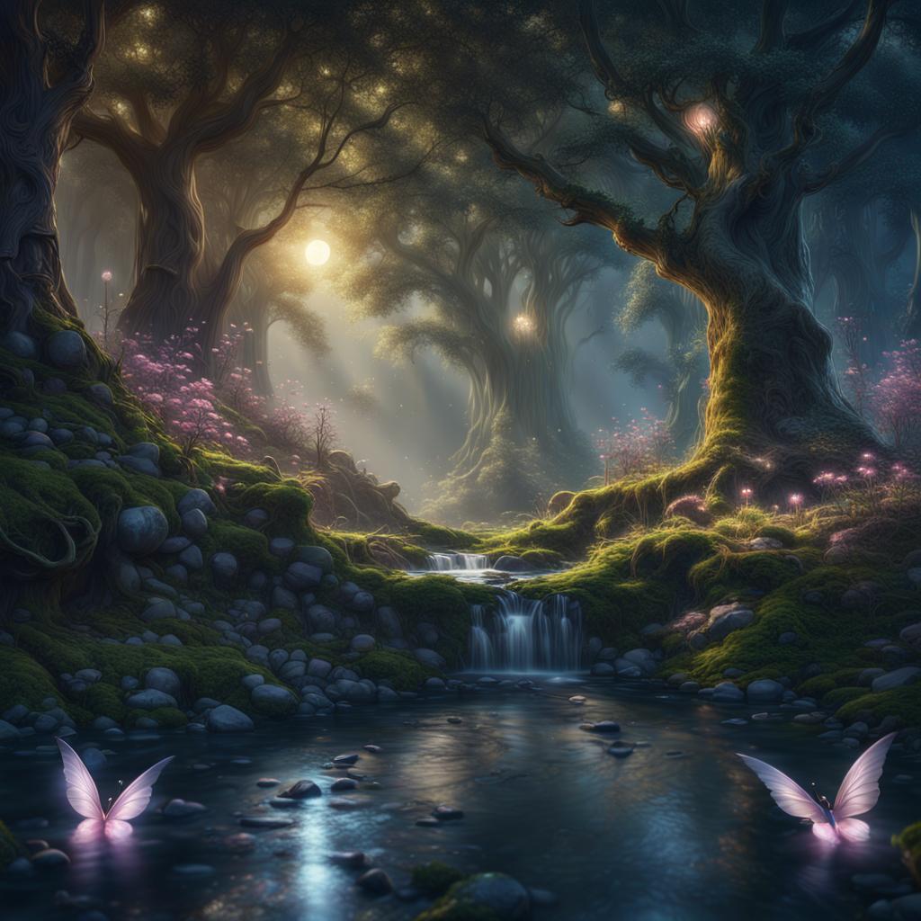 AI Artwork Generated by NightCafe - Magical Forest at Night, shared on the LaPrompt marketplace.