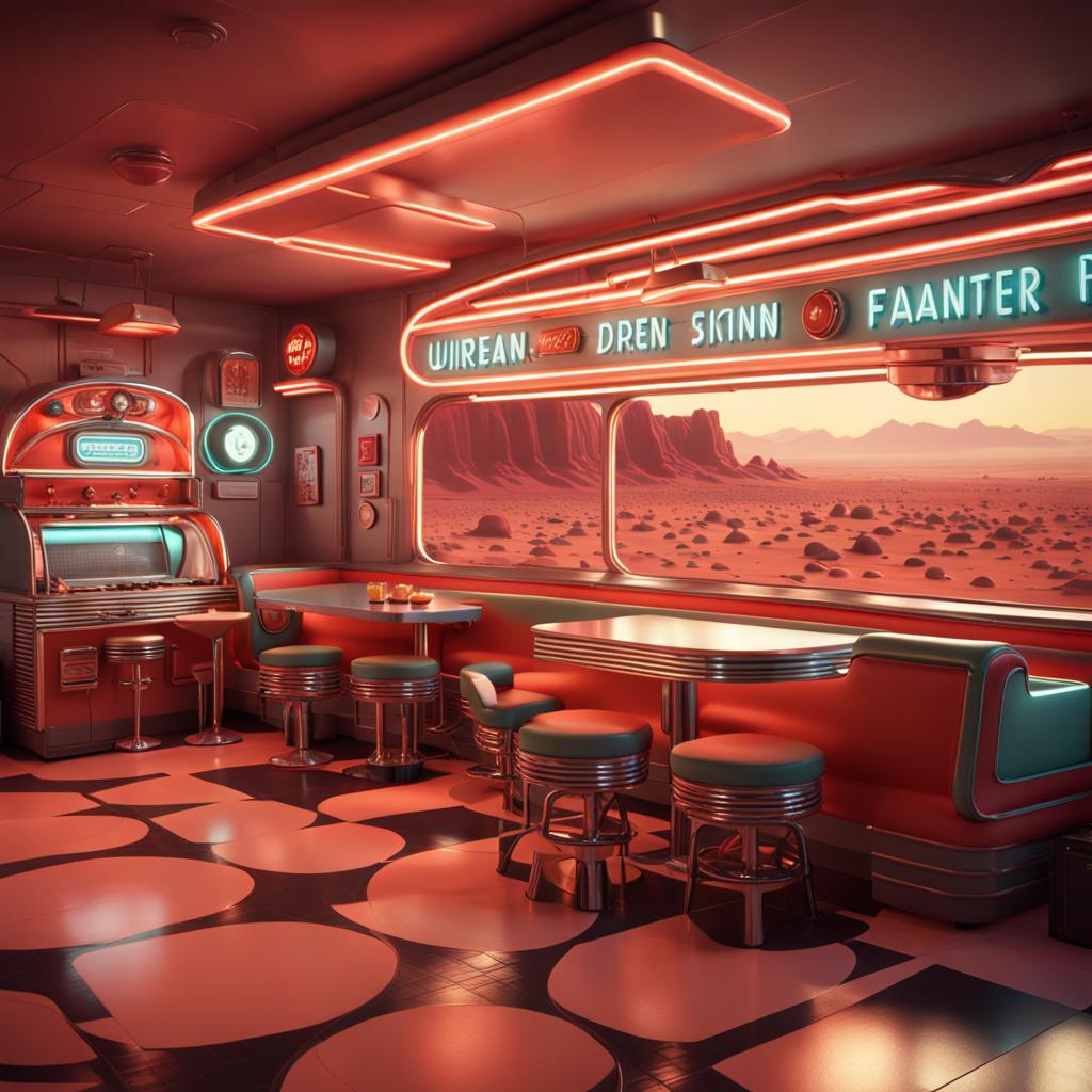 AI Artwork Generated by NightCafe - Retro-Futuristic Diner on Mars