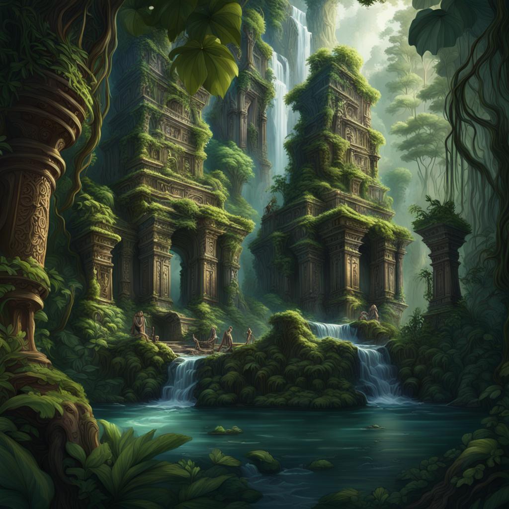AI Artwork Generated by NightCafe - Lost Temple in a Jungle, shared on the LaPrompt marketplace.