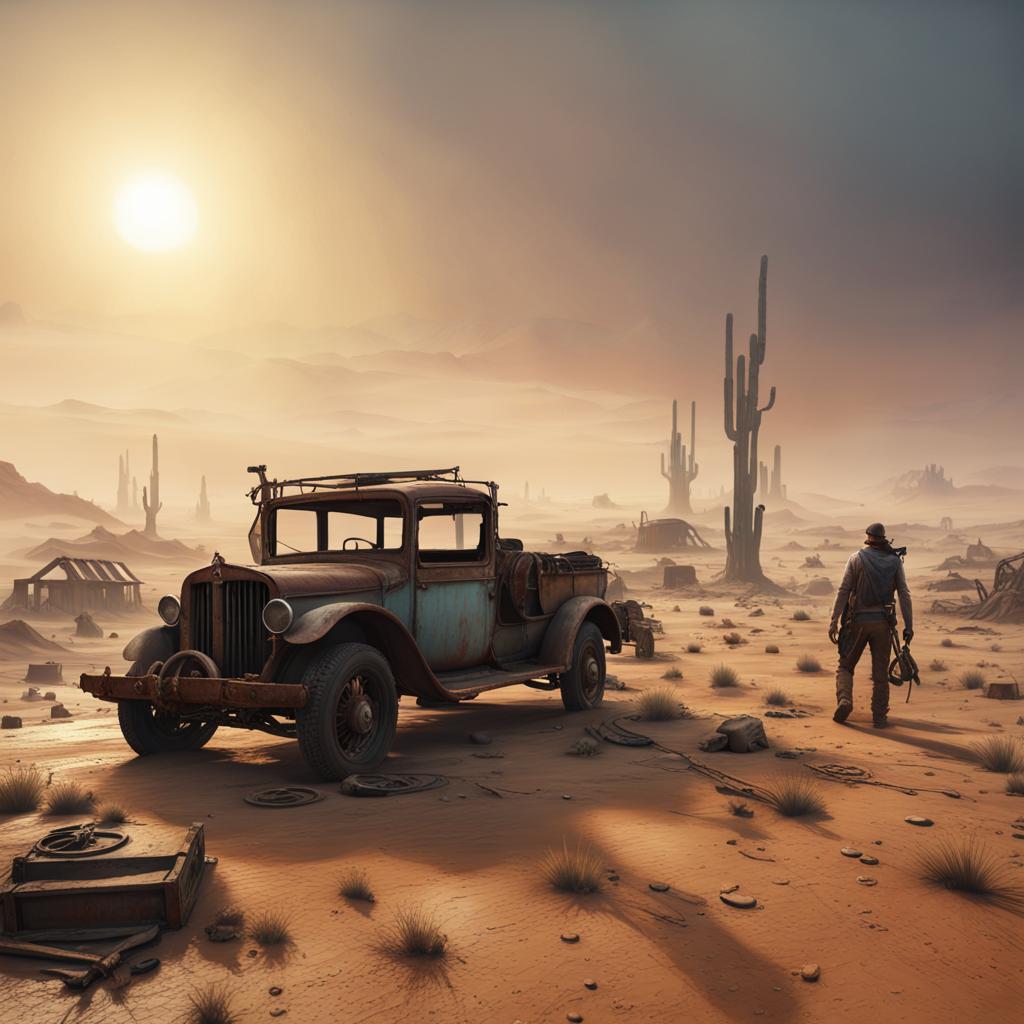 AI Artwork Generated by NightCafe - Post-Apocalyptic Desert Landscape, shared on the LaPrompt marketplace.