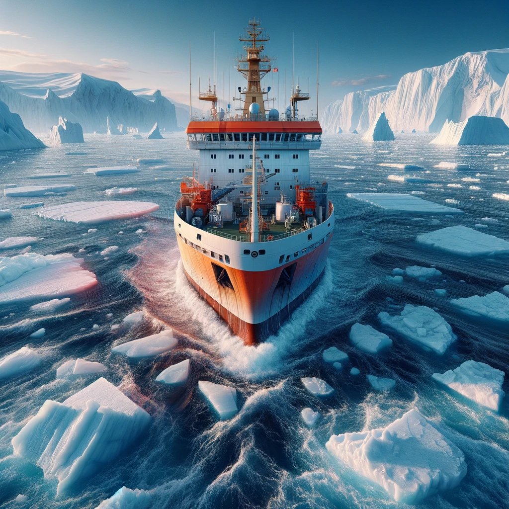 AI Artwork Generated by DALL·E 3 - Icebreaker in the Open Sea
