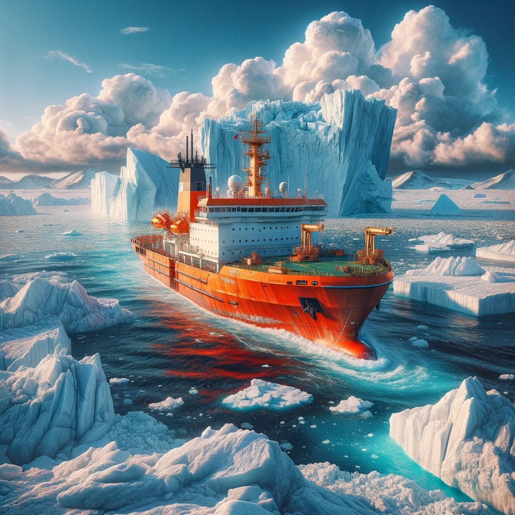 AI Artwork Generated by DALL·E 3 - Icebreaker in the Open Sea