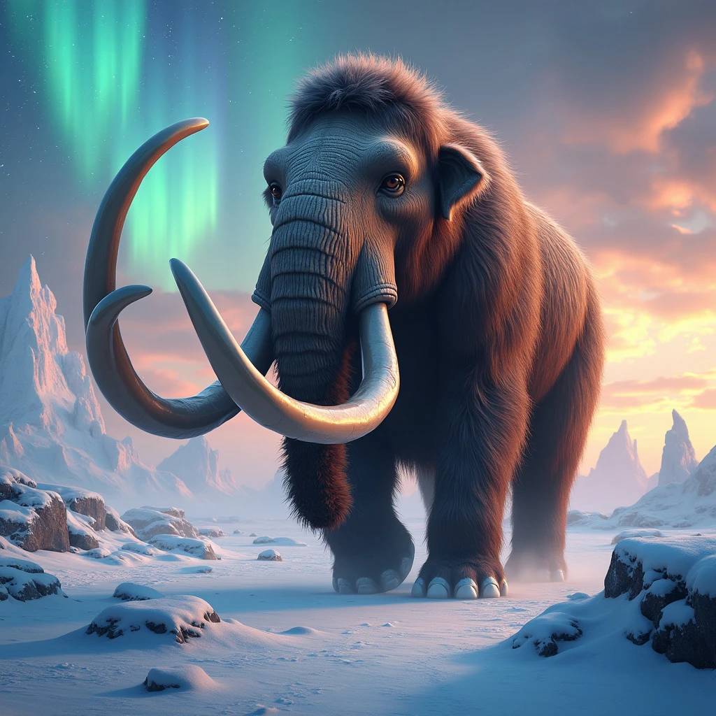 AI Generated by FLUX.1 image - Mammoth in Fantasy Winter, shared on the LaPrompt marketplace.