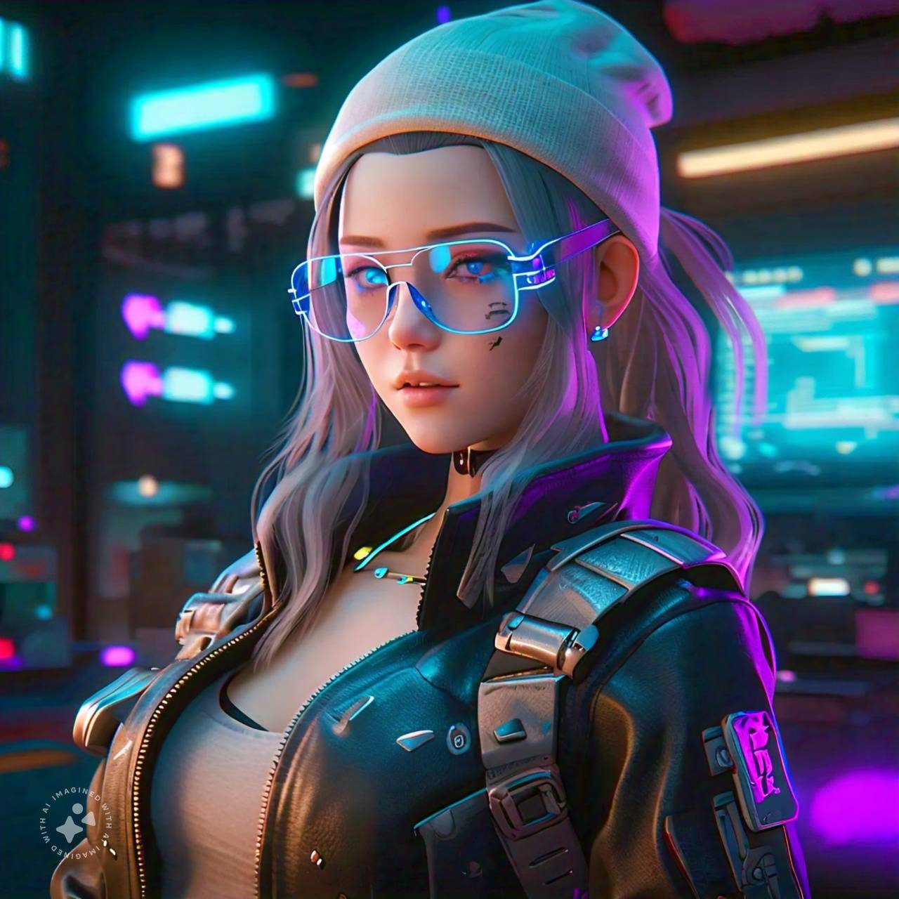 AI Generated by Meta AI Llama 3 - Cute Female Cyberpunk, shared on the LaPrompt marketplace.