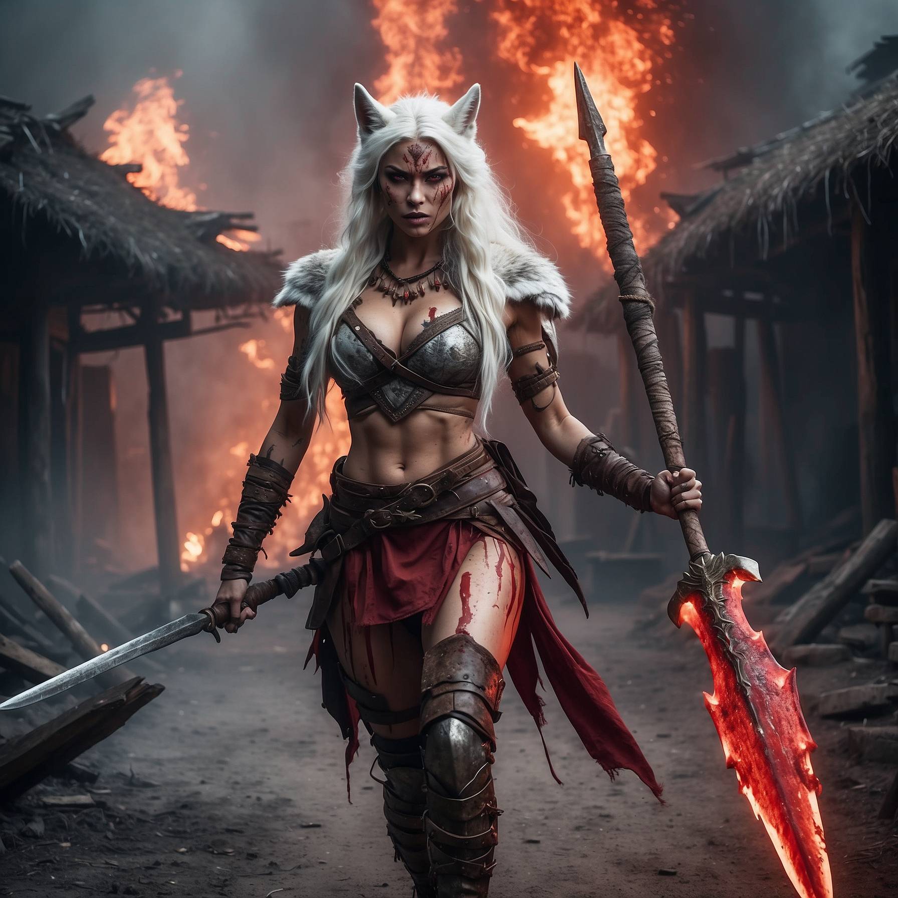 AI Artwork Generated by Leonardo AI - Wolf Woman Warrior, shared on the LaPrompt marketplace.