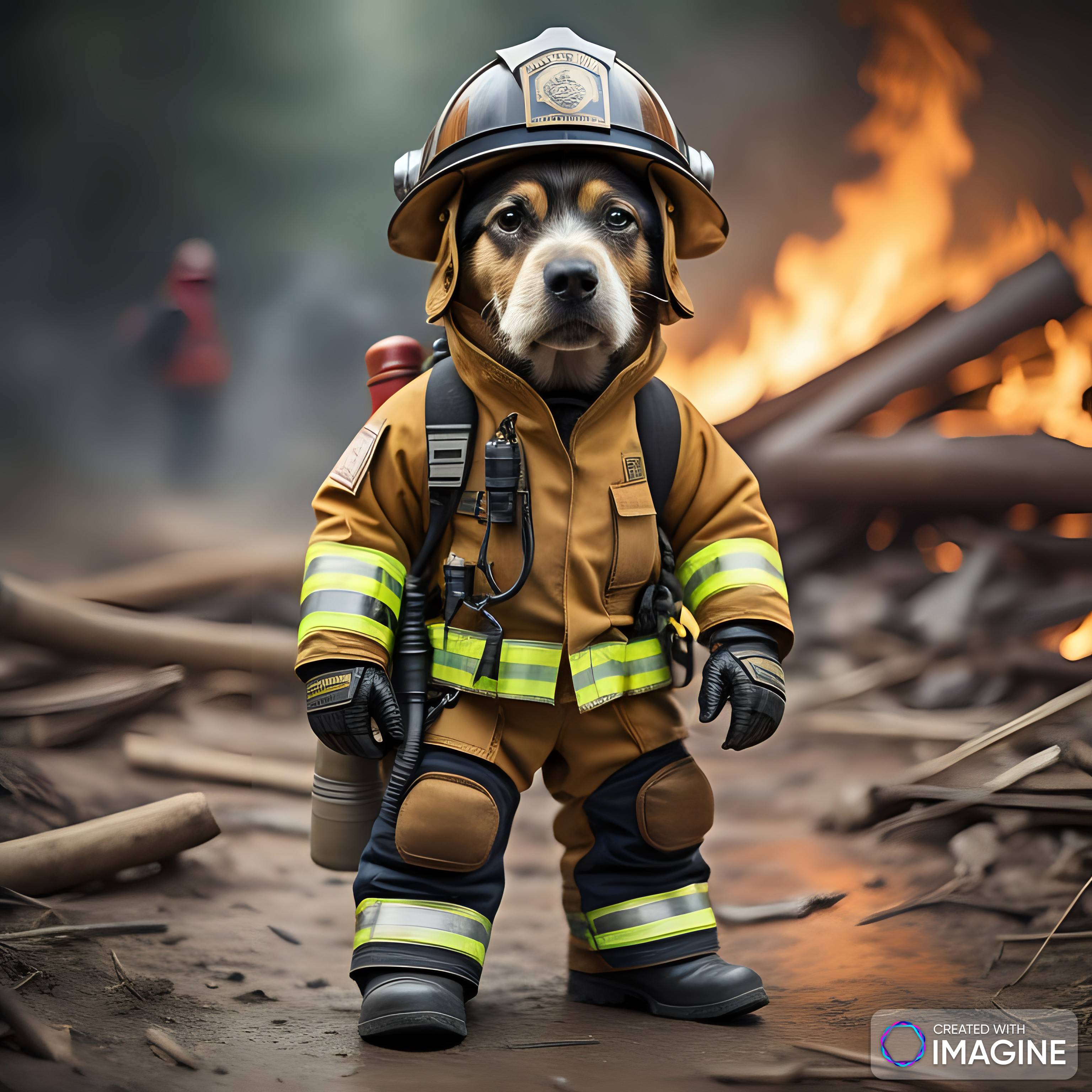 AI Artwork Generated by Imagine - Cute Firefighter Dog, shared on the LaPrompt marketplace.