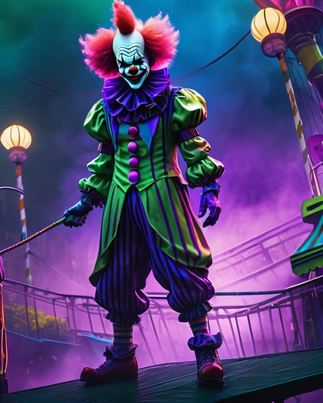 AI Artwork Generated by Starry AI - Clown in Amusement Park, shared on the LaPrompt marketplace.