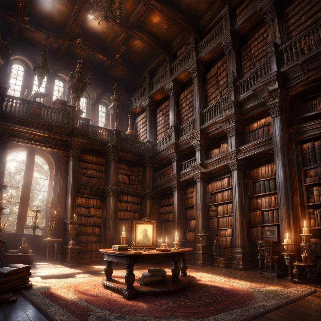AI Artwork Generated by NightCafe - Ancient Library in a Fantasy World, shared on the LaPrompt marketplace.