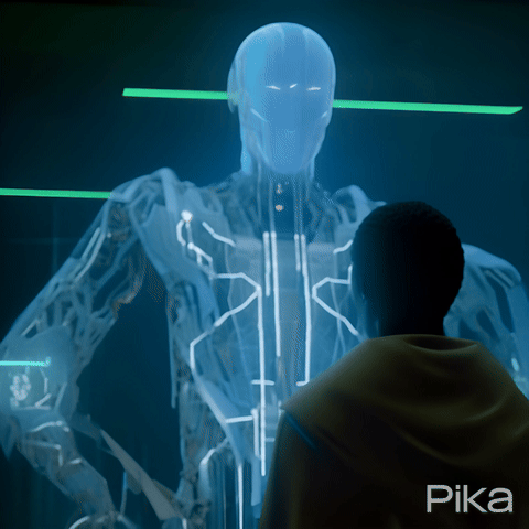 AI Video Generated by Pika - Hacker Stands Before a Cyborg, shared on the LaPrompt marketplace.