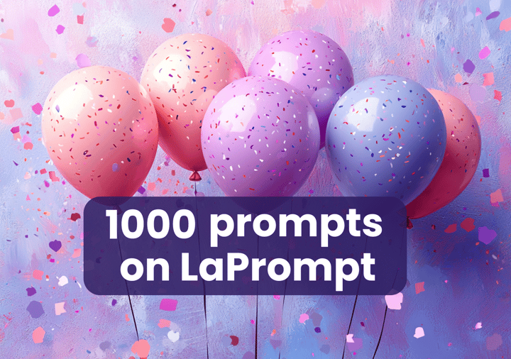 Banner with Balloons Celebrating 1,000 Prompts on LaPrompt