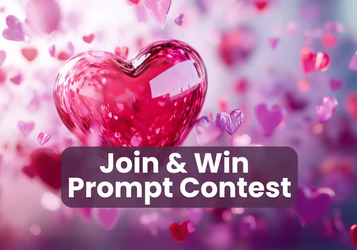 An image with heart illustration and text "Join and Win Prompt Contest"