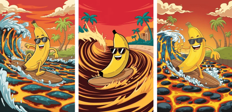 Happy banana on lava river Ideogram version 2.0