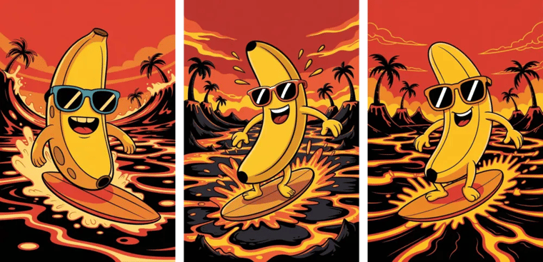 Happy banana on lava river Ideogram version 3.0